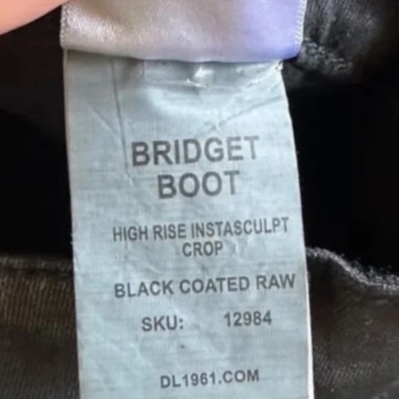 DL1961 Bridget Boot High Rise Instasculpt Crop Jeans in Black Coated Raw - Picture 6 of 9